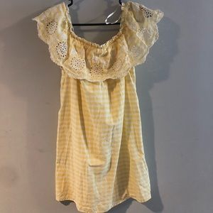 yellow gingham off the shoulder dress